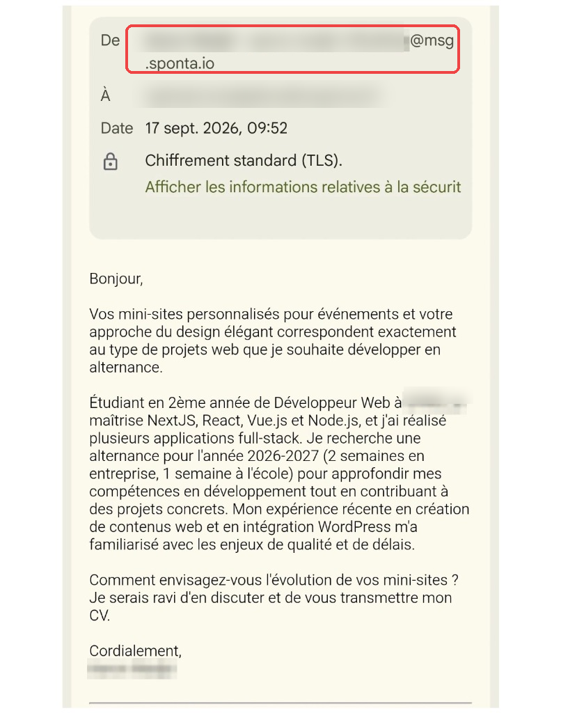 Preuve de l'email bot